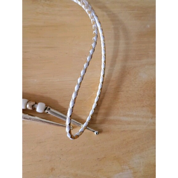 Women's Vintage Bolo Tie Gold Tone With Leather Braided Strings - Pony Beads - Picture 3 of 6